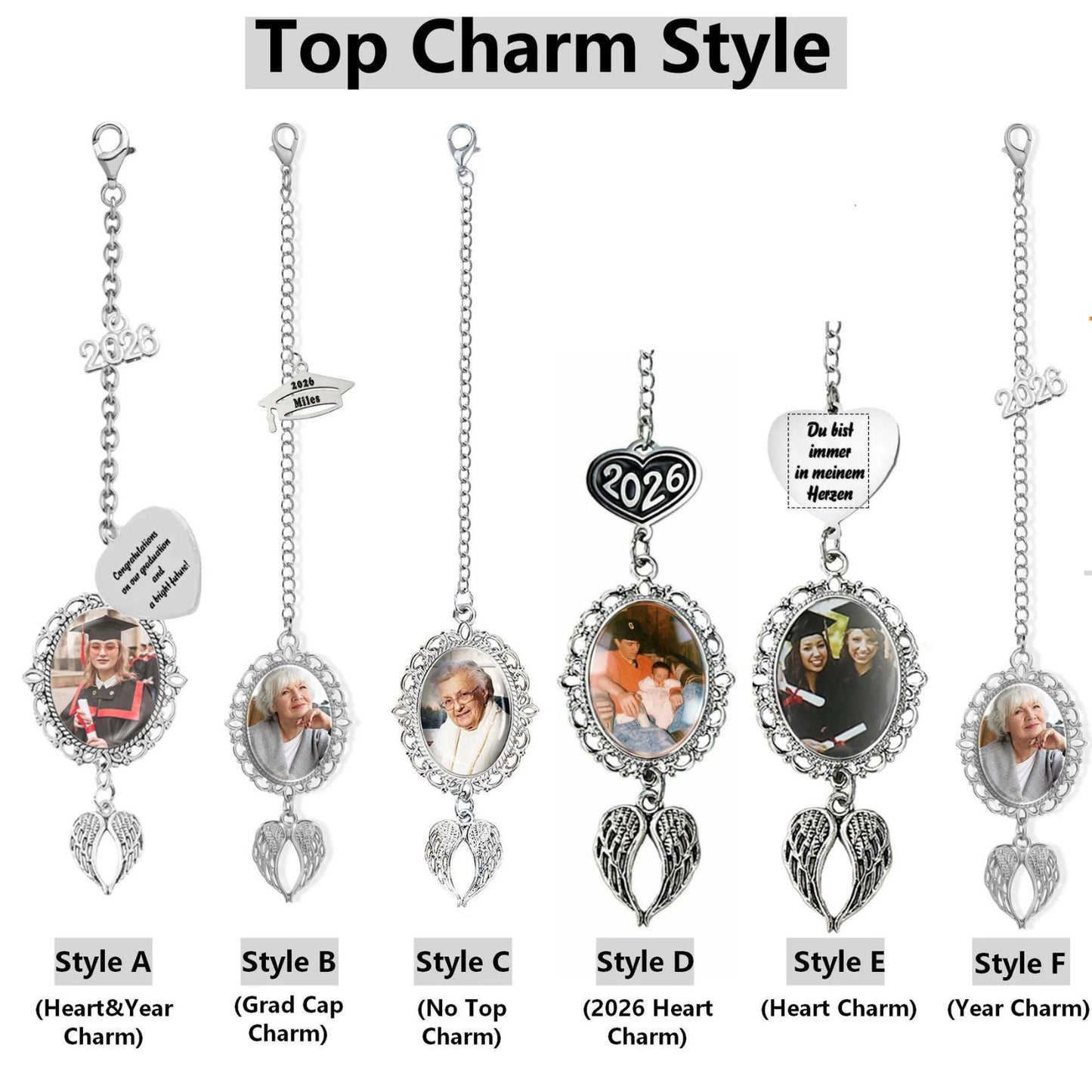 Custom Photo Bouquet Charm | Personalized Graduation Keepsake | Angel Wing Tassel Hanging For Grad Cap 684881