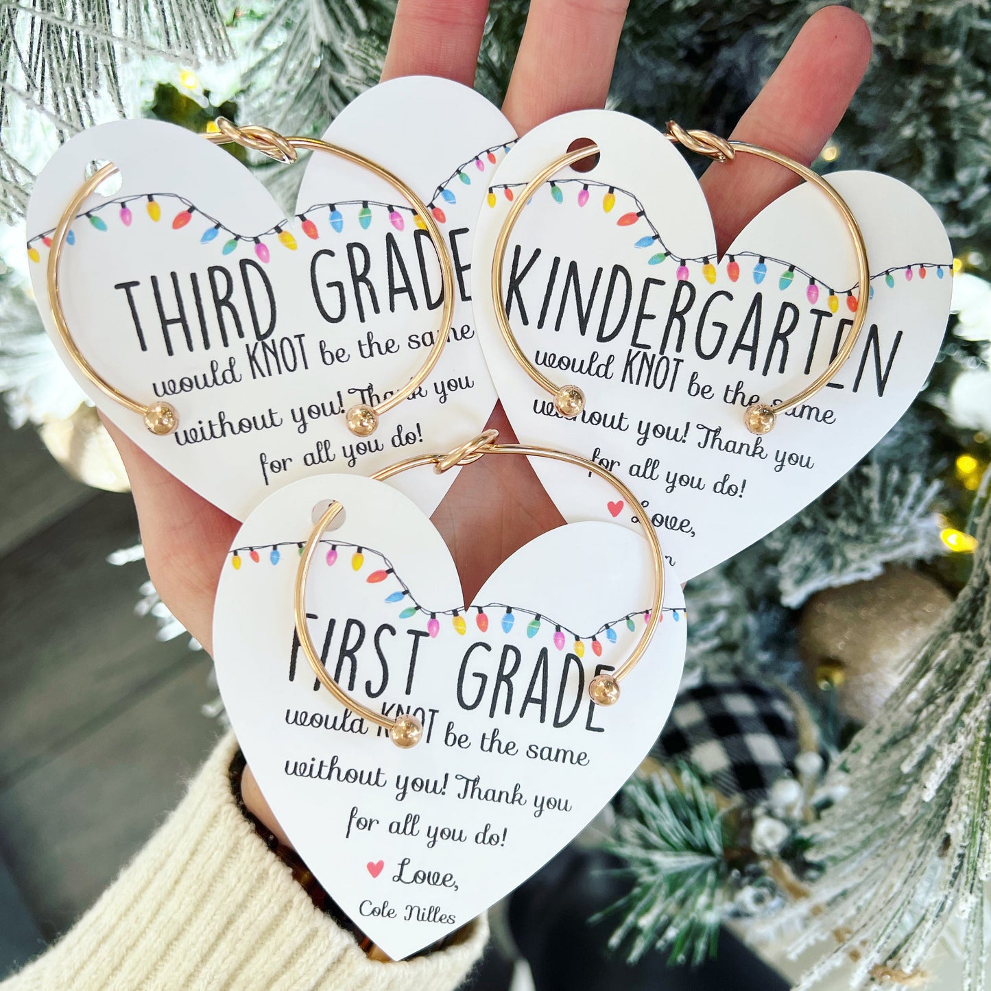 Personalized Teacher Knot Bangle & Heart Card, Custom Name Christmas Knot Bangle, Back To School Gift 685808 WFD
