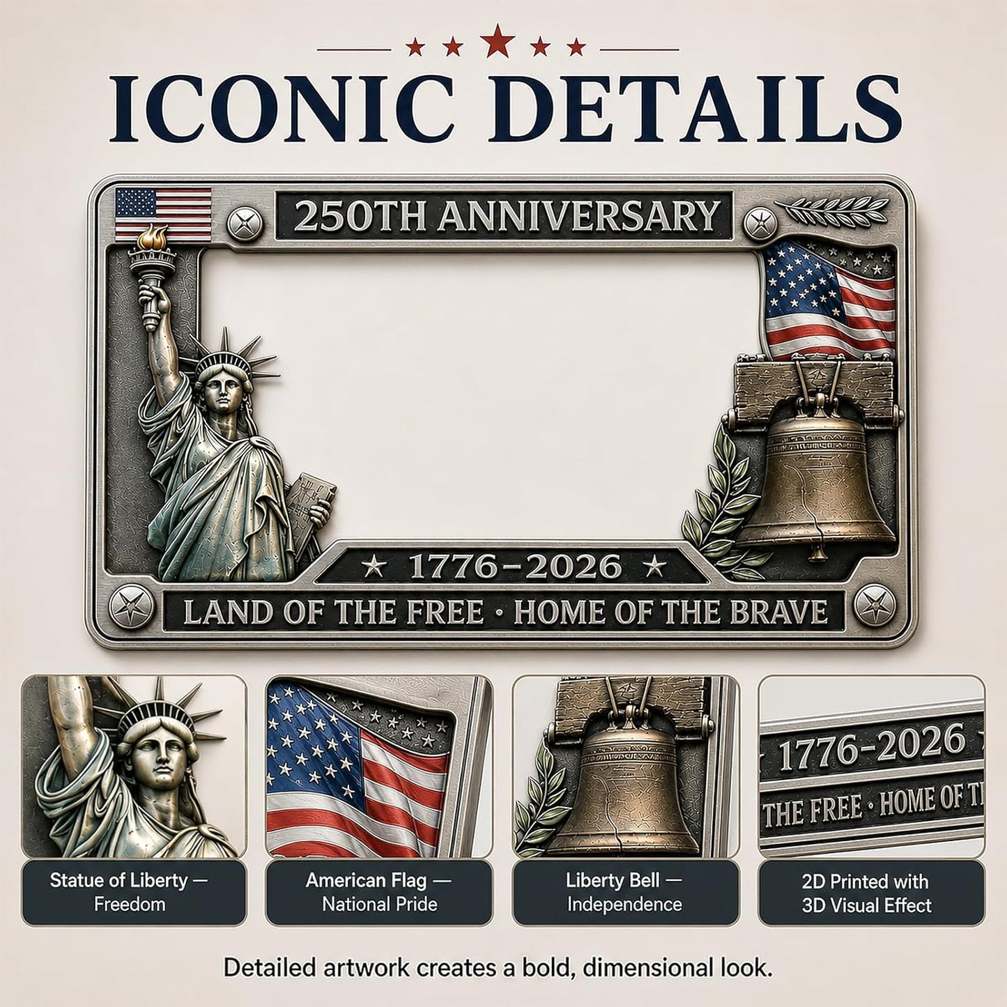 USA 250th Anniversary License Plate | Land Of The Free - Home Of The Brave Plate Holder | Patriotic 4th Of July Gift 685295