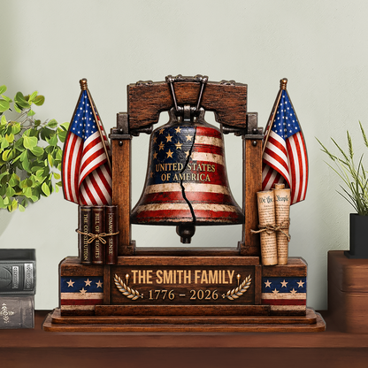 Custom Family Name USA 250th Anniversary Wooden Block | Personalized Liberty Bell Decor | Patriotic 4th Of July Decoration 685817
