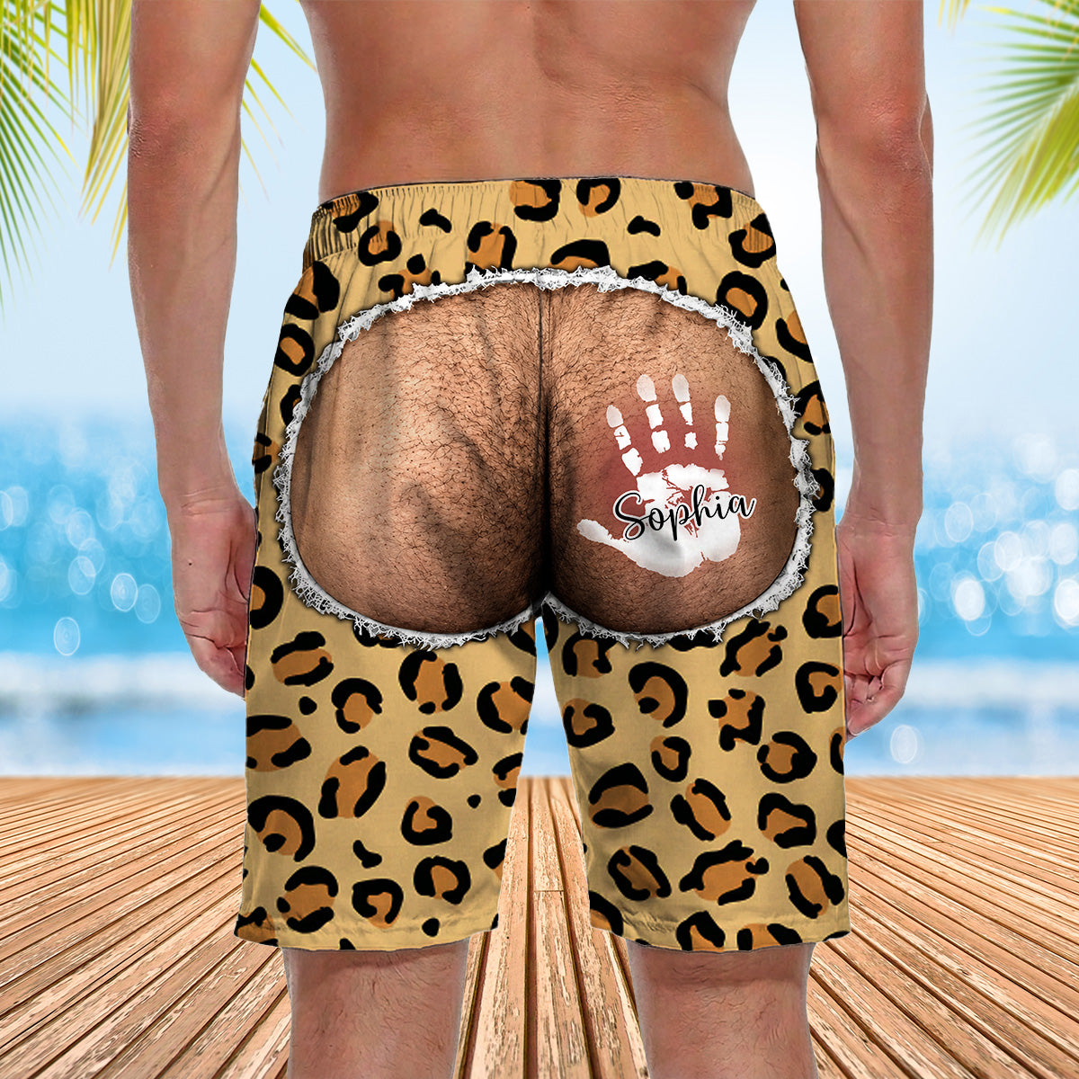 Funny Fake Butt Beach Shorts, Custom Name Men’s Swim Trunks, Novelty Vacation Gift For Husband, Boyfriend 685646