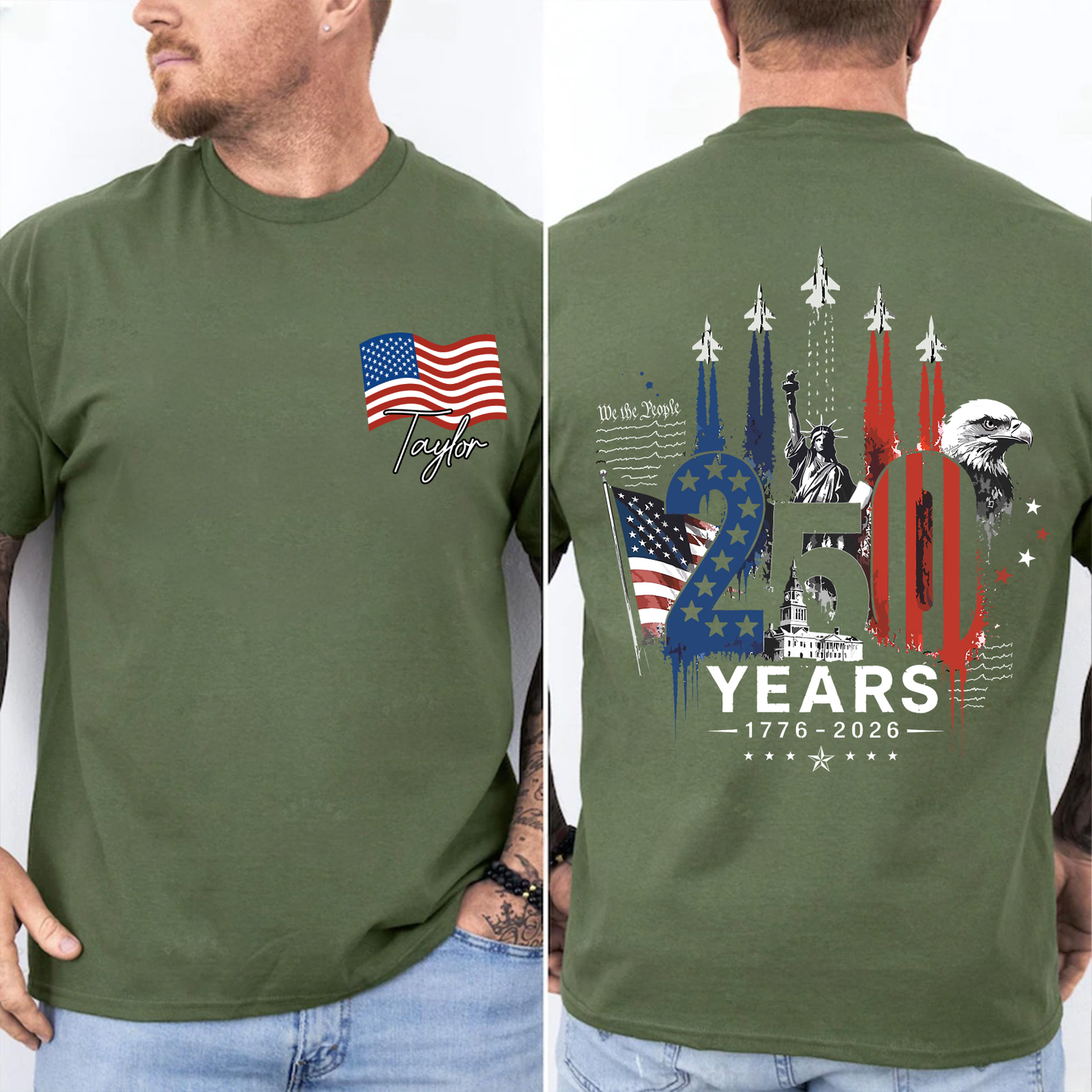 Personalized USA 250th Anniversary Pocket & Back Dark Shirt, 1776-2026 Fighter Jet Tee, Patriotic 4th Of July Gift 685274