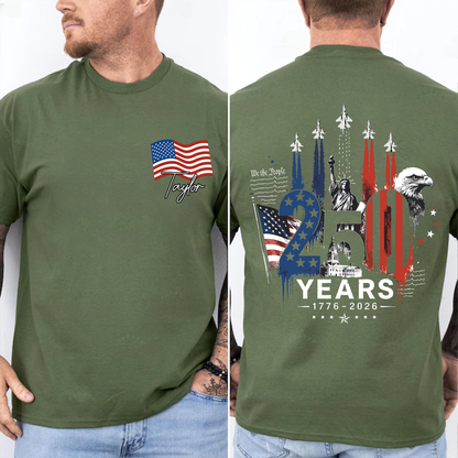 Personalized USA 250th Anniversary Pocket & Back Dark Shirt, 1776-2026 Fighter Jet Tee, Patriotic 4th Of July Gift 685274