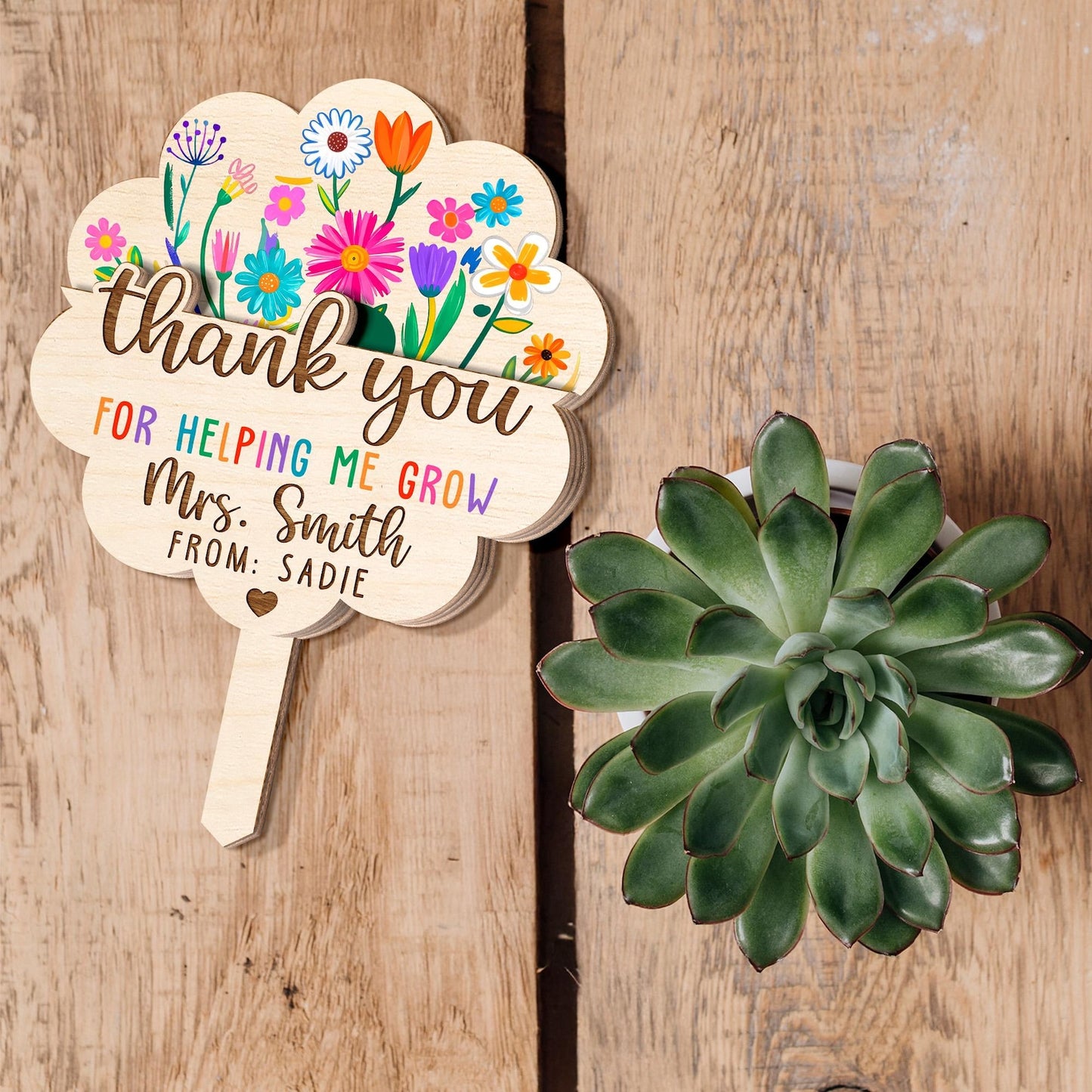 Personalized Thank You For Helping Me Grow Card Holder, Custom Name Teacher Appreciation Gift 684902