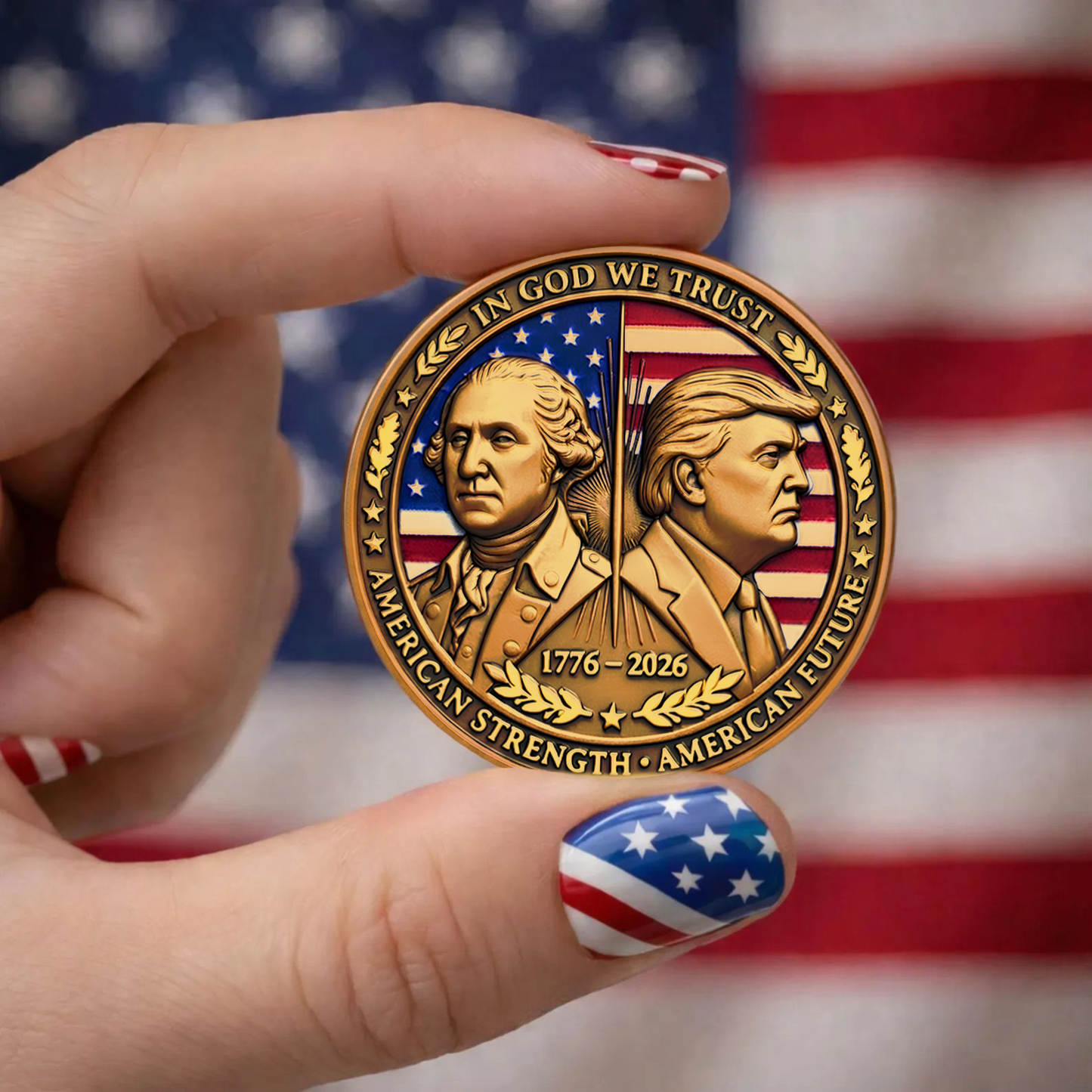 In God We Trust Commemorative Coin, Trump & Washington 250th Anniversary Coin 685794