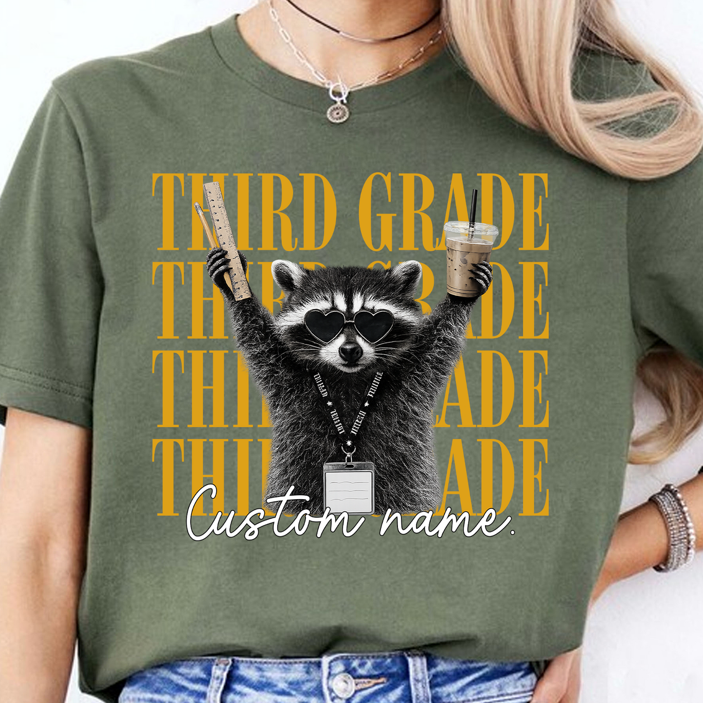 Personalized Grade Level Teacher Dark Shirt, Funny Raccoon Teacher Team Tee, Back To School Gift 685709