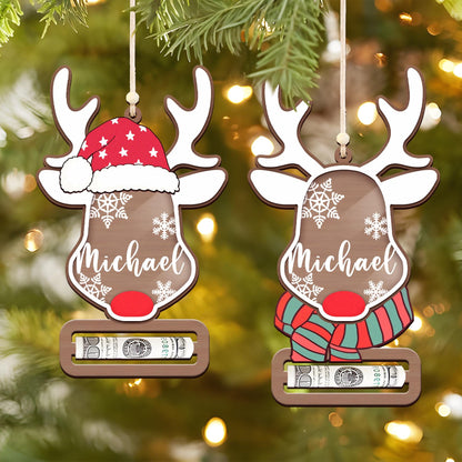 Personalized Christmas Reindeer Money Holder Ornament, Wooden Cash Holder, Holiday Gift For Family 686241 WFD