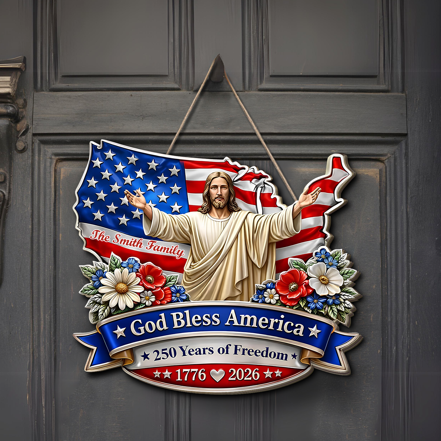 Personalized God Bless America Wooden Sign | USA 250 Years Anniversary Wall Decor 684497