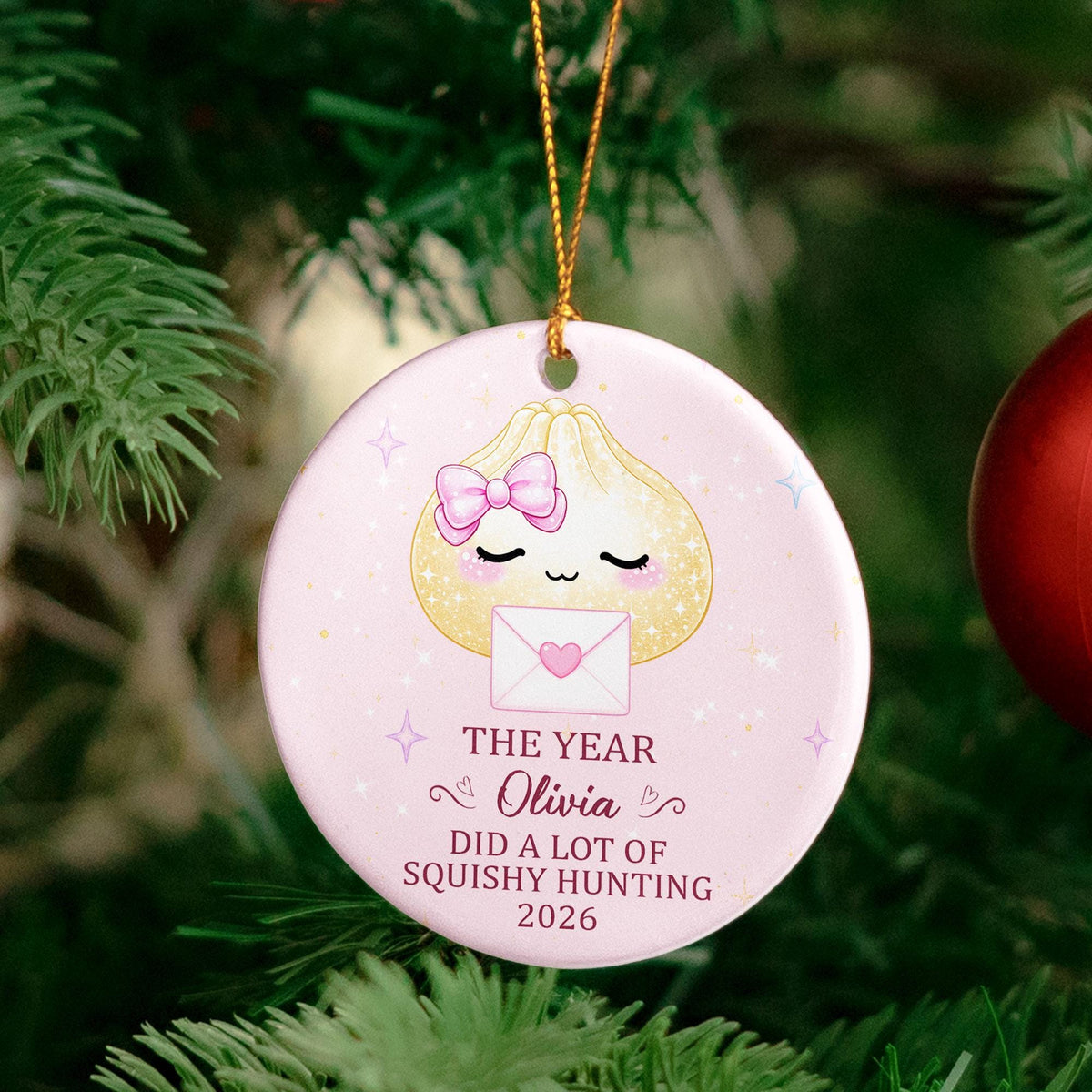 Personalized Cute Dumpling Squishy Hunter Ceramic Ornament, Custom Name Funny Kids Ornament, Christmas Keepsake Gift 686291 WFD