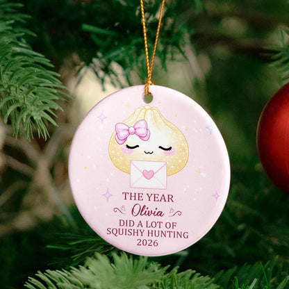 Personalized Cute Dumpling Squishy Hunter Ceramic Ornament, Custom Name Funny Kids Ornament, Christmas Keepsake Gift 686291 WFD