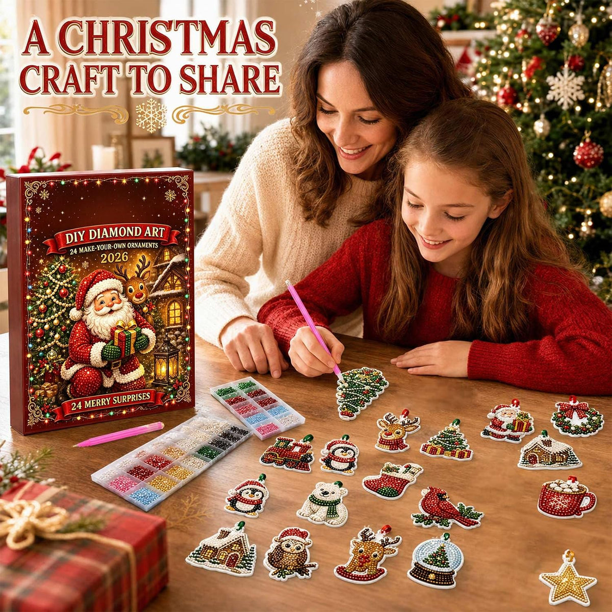 Mini Diamond Art Christmas Advant Calendars, 24 Pieces Holiday Countdown 686552 WFD