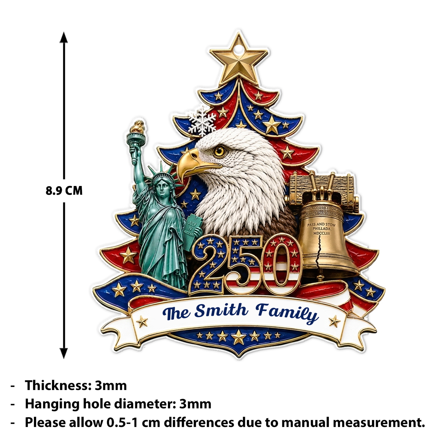 Personalized USA 250th Anniversary Acrylic Ornament, Christmas Proud America Family Ornament 685879