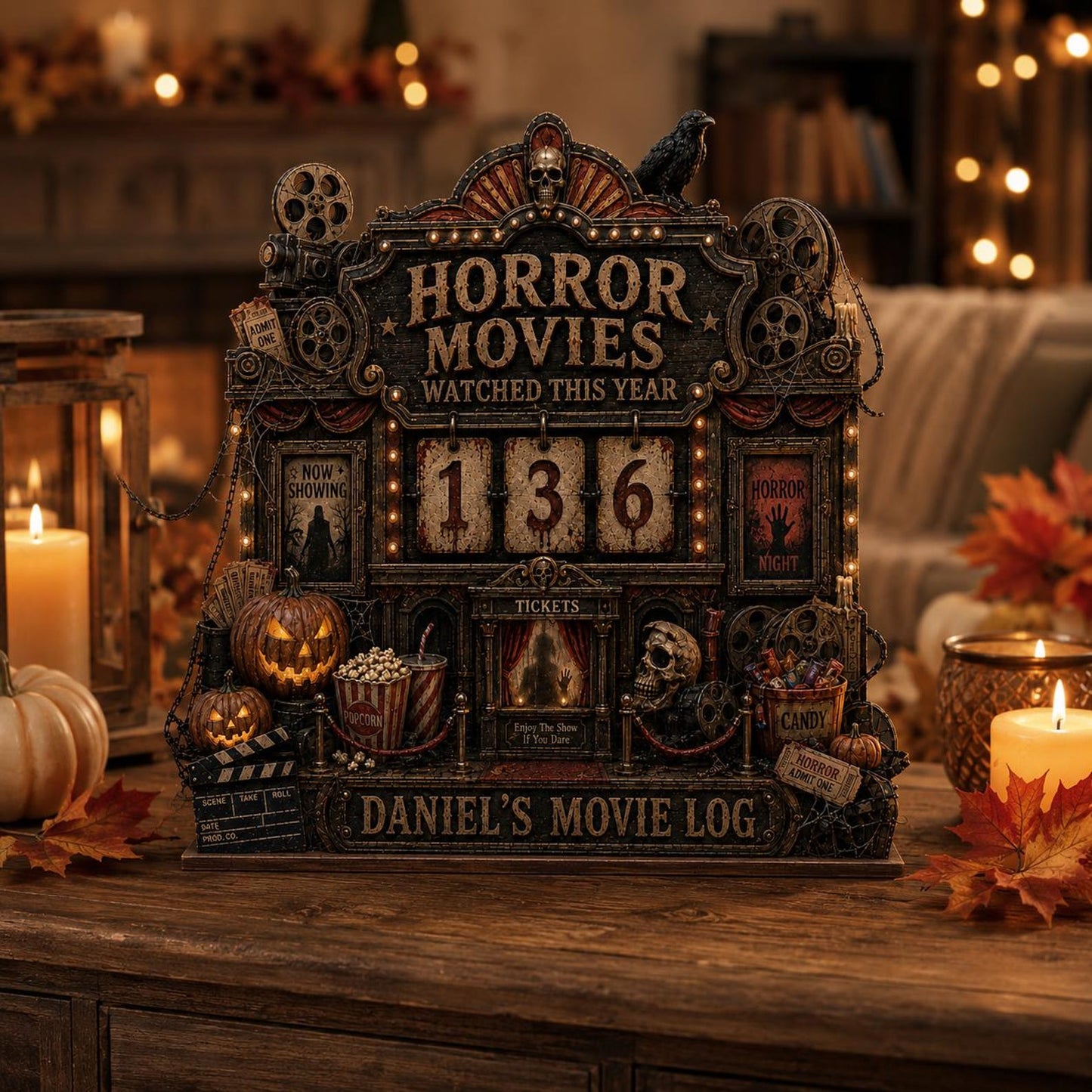 Personalized Horror Movie Tracker, Custom Name Halloween Movie Log, Gift For Scary Film Fans 685662