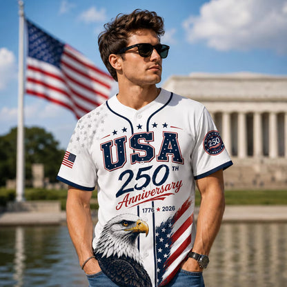 USA 250 Years Anniversary Baseball Jersey, Patriotic Eagle 1776–2026 Shirt, 4th of July America Jersey 685257 WFD