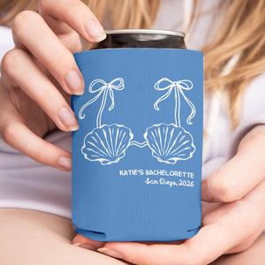 Personalized Mermaid Bachelorette Party Can Cooler, Custom Text Drink Holder, Coastal Themed Can Sleeve 685516