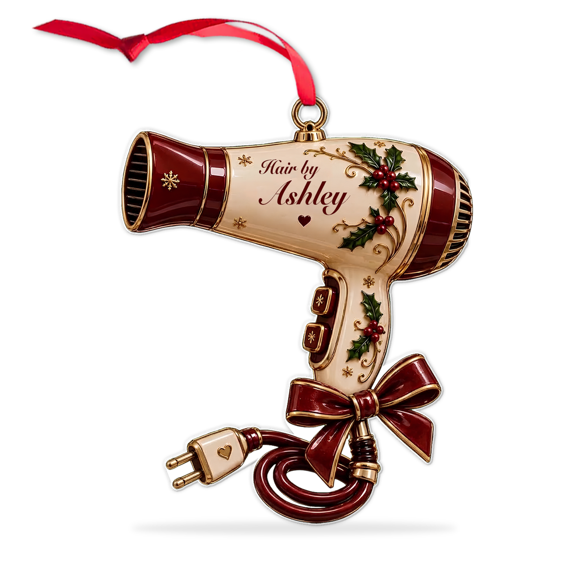 Personalized Hair Dryer Christmas Acrylic Ornament, Custom Name Hair Stylist Ornament, Funny Holiday Decor 686296