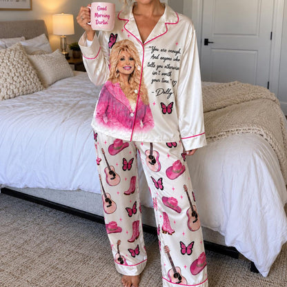You Are Enough Dolly Pajamas, Dolly Parton Satin PJ Set, Country Music Holiday Sleepwear 686308