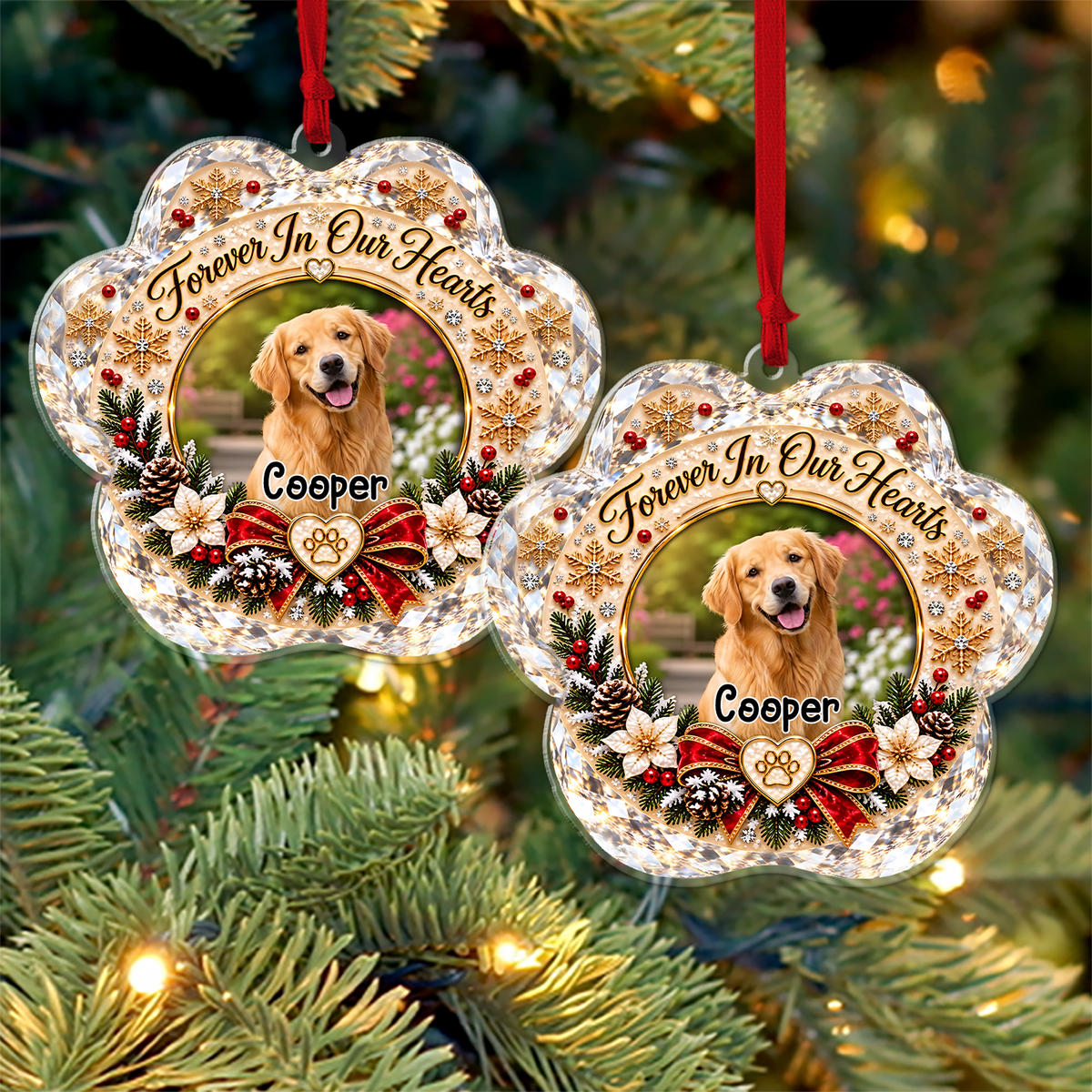 Custom Photo Forever In Our Hearts Acrylic Ornament, Personalized Christmas Gift For Dog Lover 686730