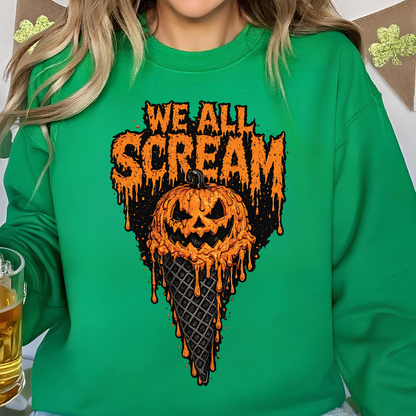 We All Scream Dark Sweater | Spooky Pumpkin Ice Cream Cone Tee | Vintage Halloween Shirt 685658