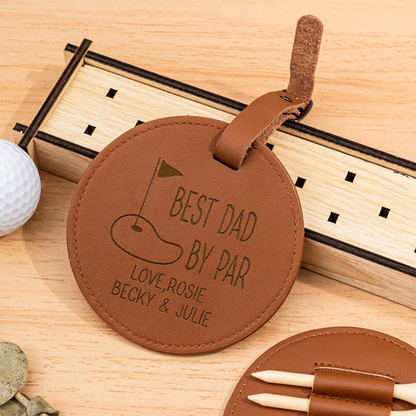 Personalized Father's Day Leather Golf Bag Tag | Mini Golf Tee Holder | Engraved Leather Golf Accessories Gift For Dad 685141