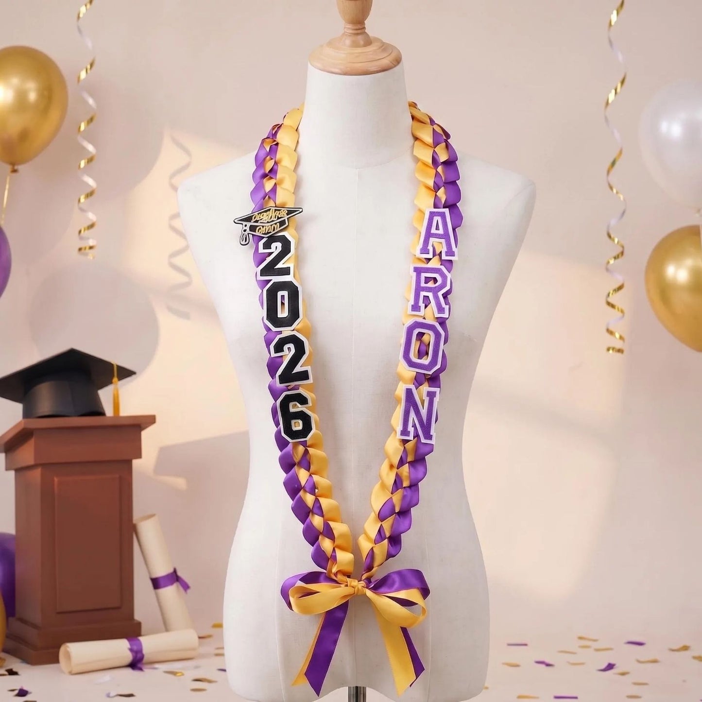 Class of 2026 Ribbon Lei | Personalized Graduation Lei | Custom Name Ribbon Lei 684889