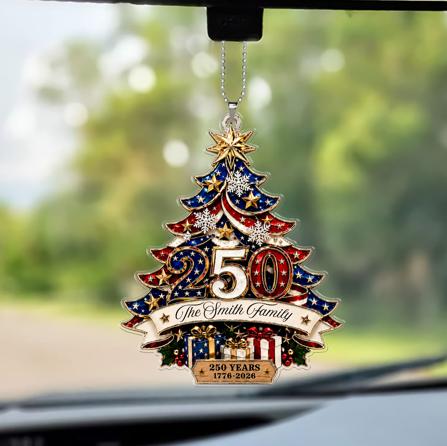 Personalized America 250th Anniversary Car Ornament, Patriotic Family Acrylic Ornament, USA Christmas Decor 685752