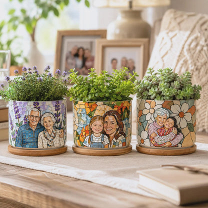 Personalized Photo Planter Pot, Custom Stained Glass Mosaic Ceramic Plant Pot, Unique Gift for Mom Grandma 686849 WFD