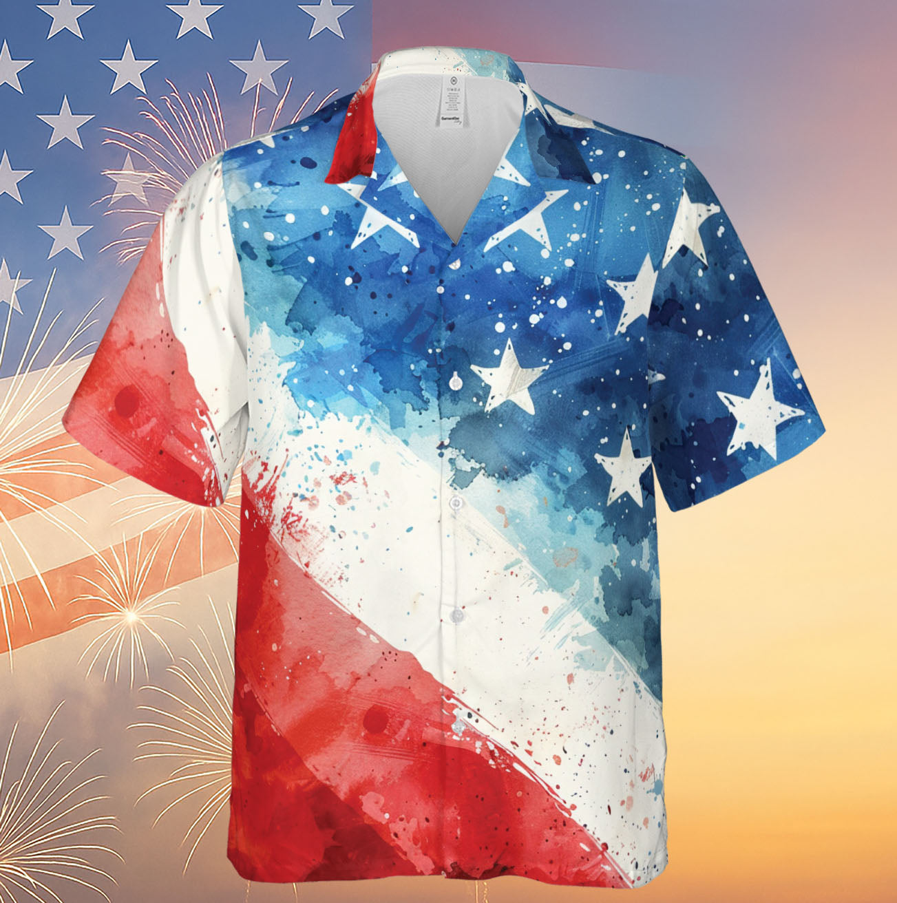 American Flag Hawaiian Shirt | Watercolor Stars And Stripes Shirt | Patriotic America Independence Day Hawaiian Shirt 682318