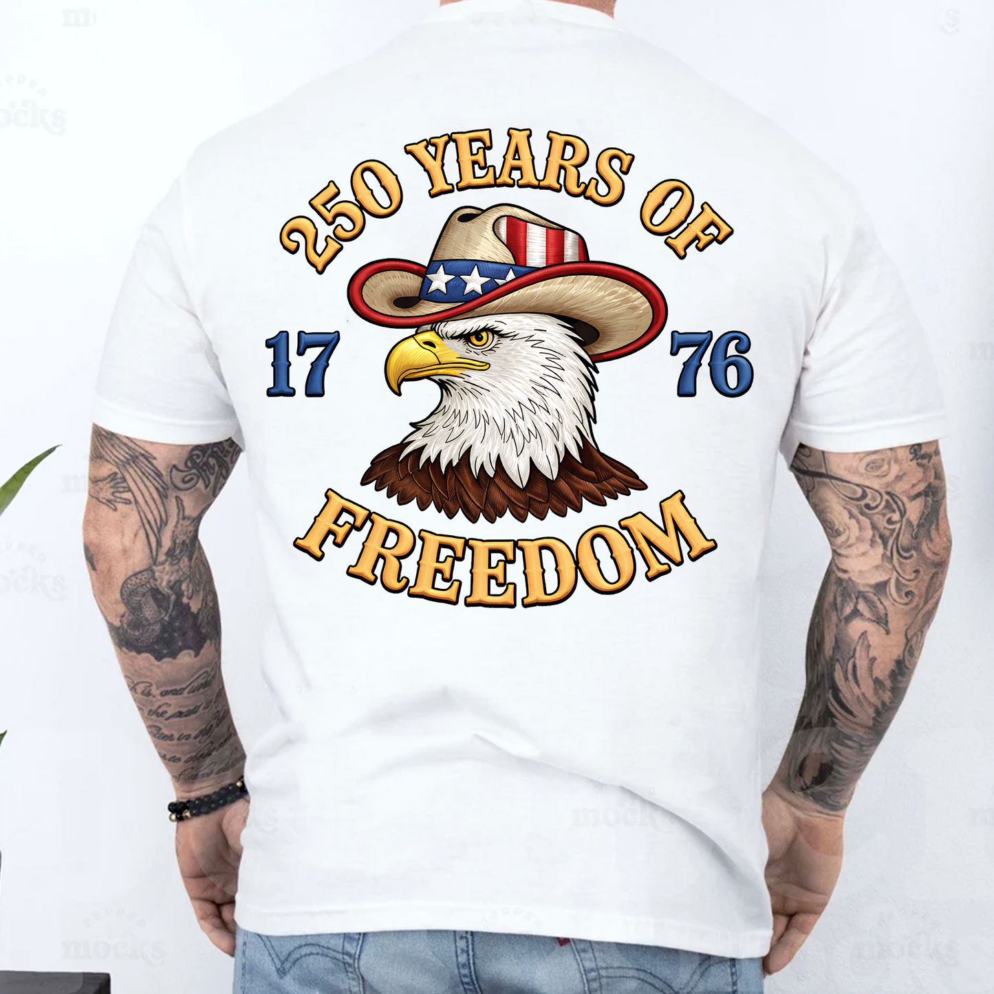 Faux Embroidery Patriotic Eagle Backside Bright Shirt | USA 250 Years Of Freedom Shirt, Patriotic Tee 684492