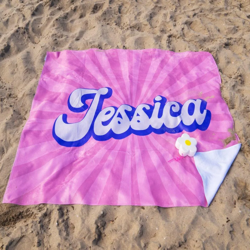 Personalized Retro Beach Towel With Name, Groovy Bath Towel Gift For Summer 684831