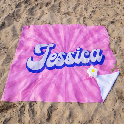 Personalized Retro Beach Towel With Name, Groovy Bath Towel Gift For Summer 684831