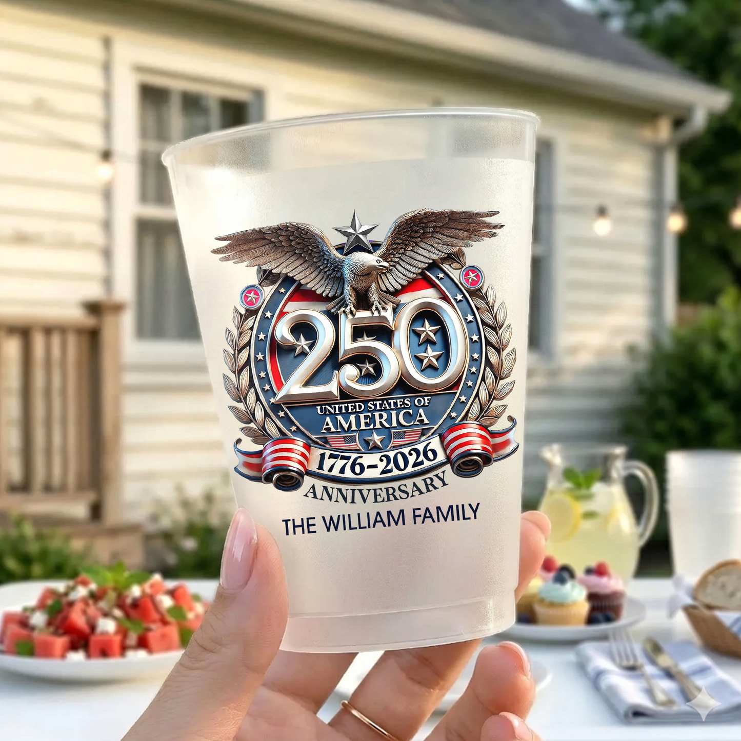 Personalized Freedom 250 Years Anniversary Frosted Cups, 1776–2026 Party Cups, Custom Family Name Cups 684884
