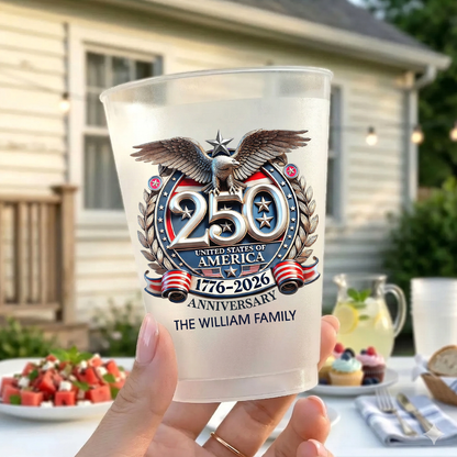 Personalized Freedom 250 Years Anniversary Frosted Cups, 1776–2026 Party Cups, Custom Family Name Cups 684884