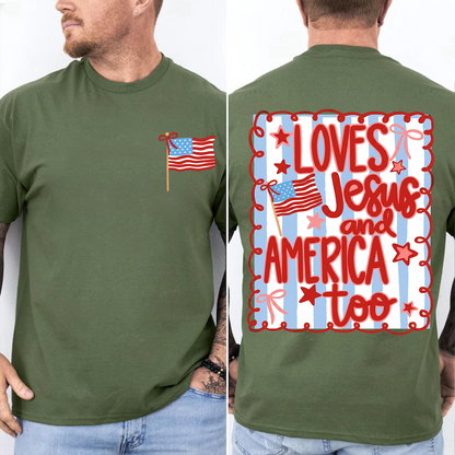 Loves Jesus And America Too Pocket & Back Dark Shirt, Patriotic 4th Of July Tee, Vintage Semiquincentennial Gift 685228