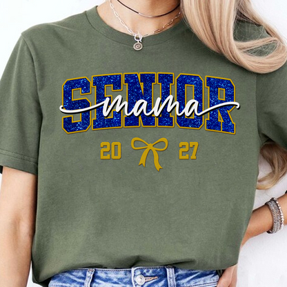 Personalized Embroidered Senior Mama Dark Shirt, Class Of 2027 Tee, Sparkle Graduation Gift 685675