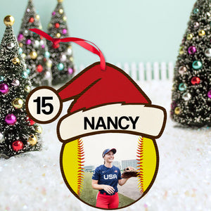 Softball Santa Hat Wooden Ornament | Wooden 1 Layer Ornament for Christmas 682724
