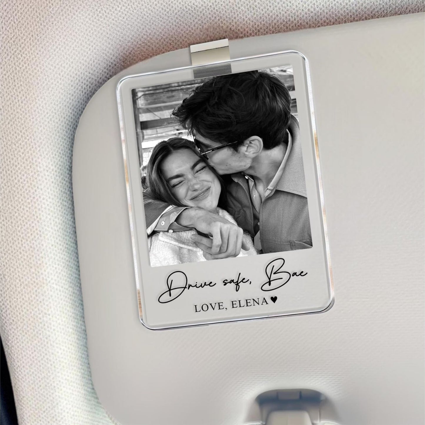 Personalized Couple Photo Car Visor Clip | Custom Valentines Gift for Him | Drive Safe Visor Clip 684183