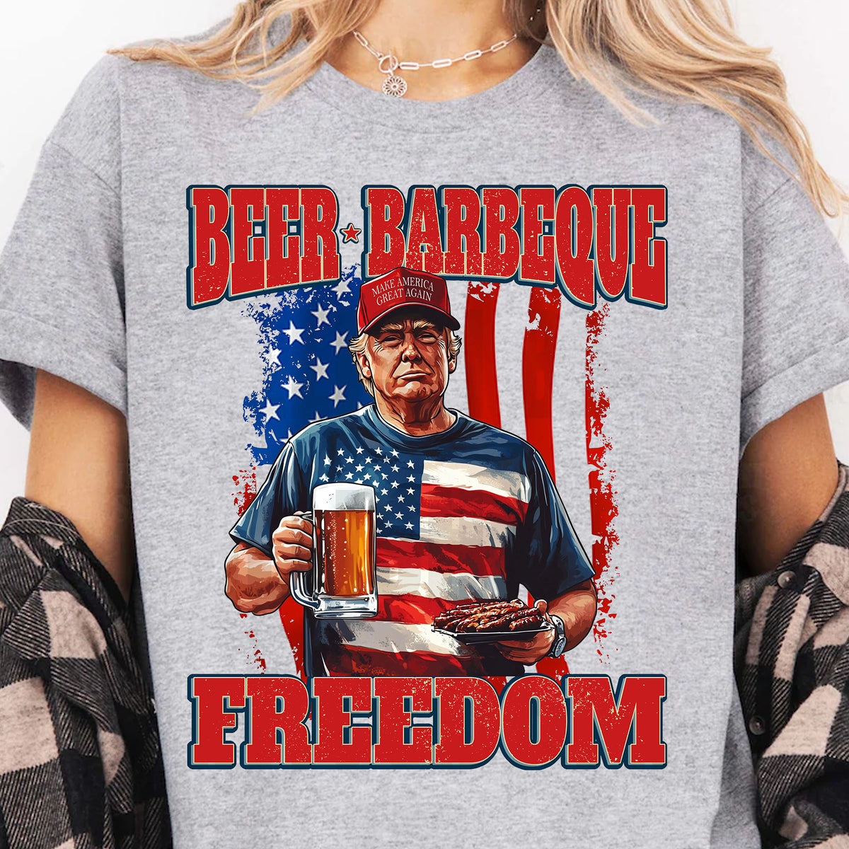 Beer BBQ Freedom Shirt | President Trump T-Shirt | Patriotic Flag Shirt | Independence Day Tee 682425 - GOP
