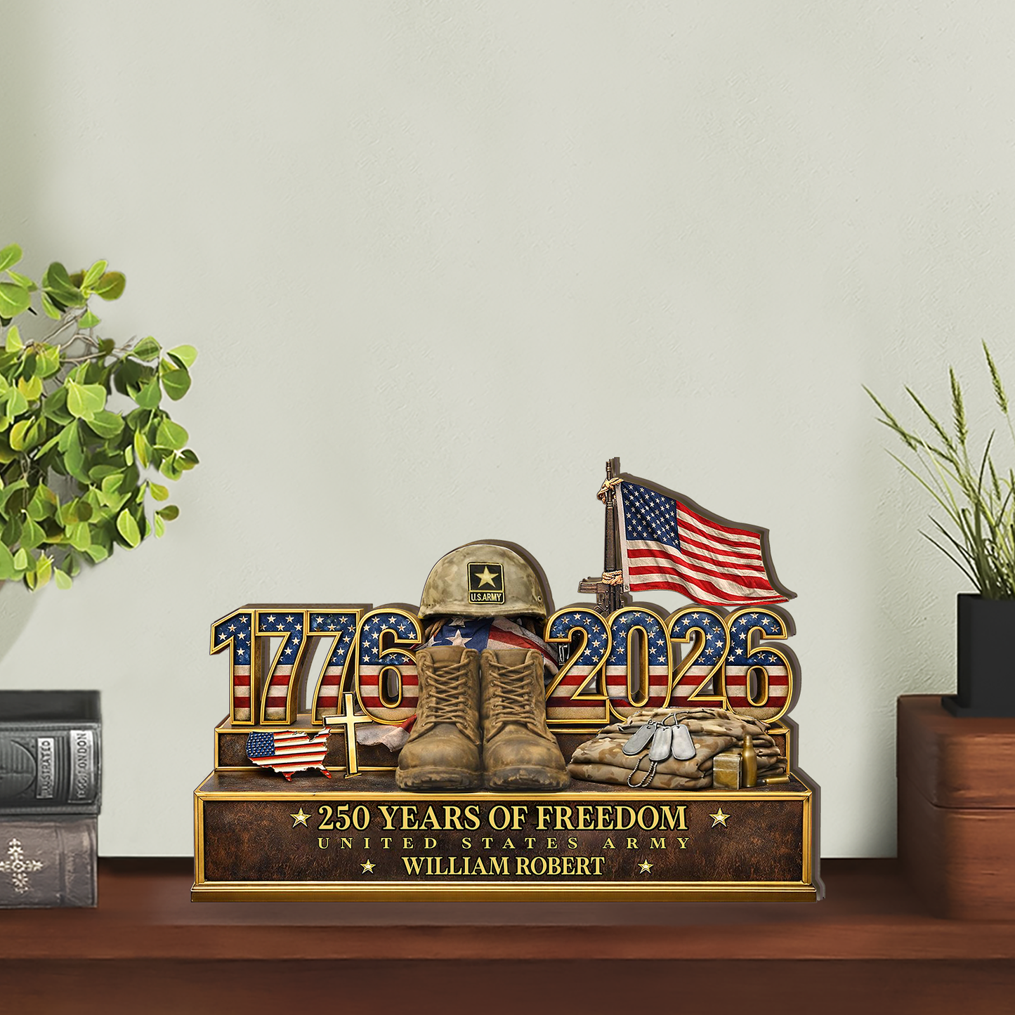 America 250 Years Of Freedom Veteran Tribute Wooden Block | Personalized Wooden Decor | Patriotic 4th Of July Wood Display 685050