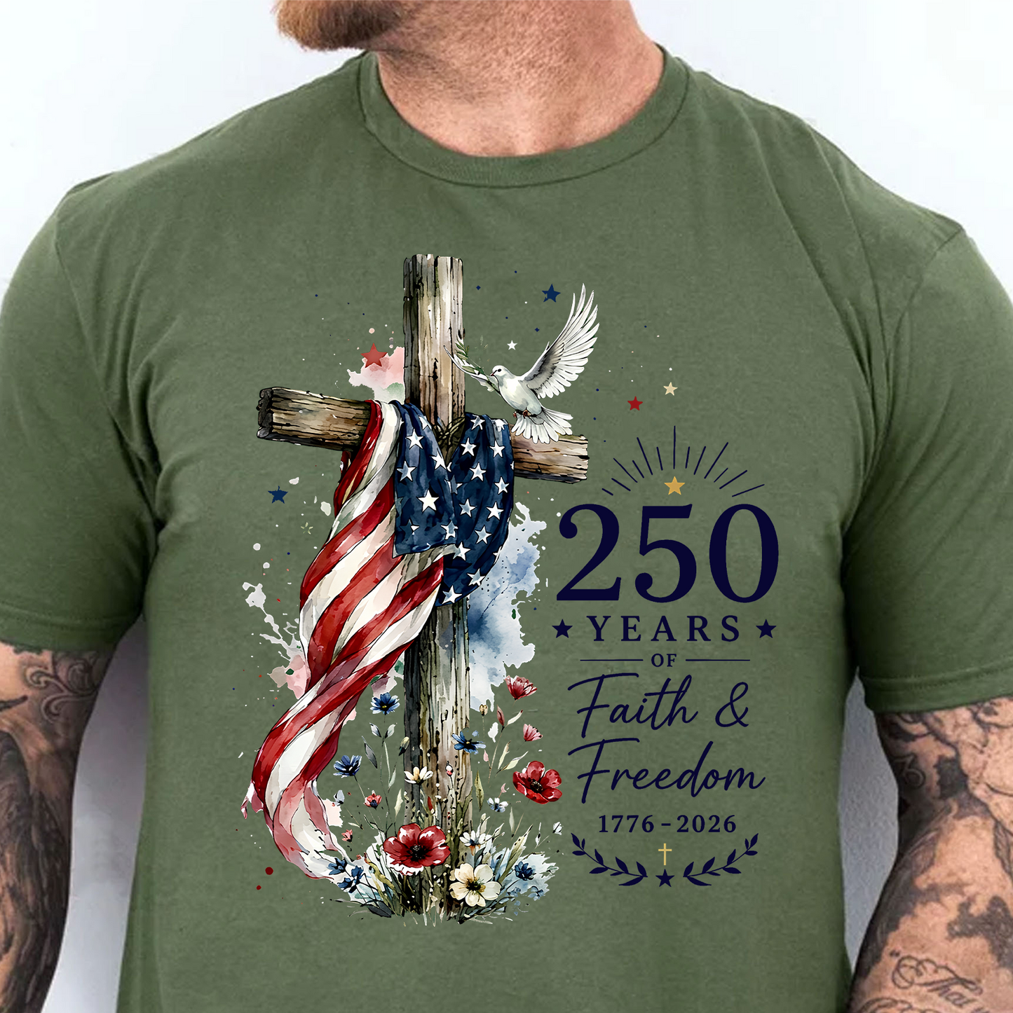 USA 250 Years Of Faith And Freedom Bright Shirt, America Flag Cross Tee, Patriotic 4th Of July Gift 685398