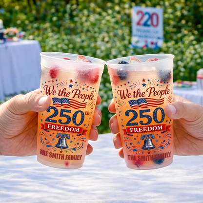 Personalized USA 250 Years Of Freedom Frosted Cups, 1776–2026 Party Cups, Custom Family Name Cups 684894