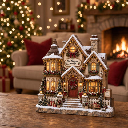 Personalized Christmas House Wooden Block, Custom Family Name Christmas Keepsake Gift 686547 WFD