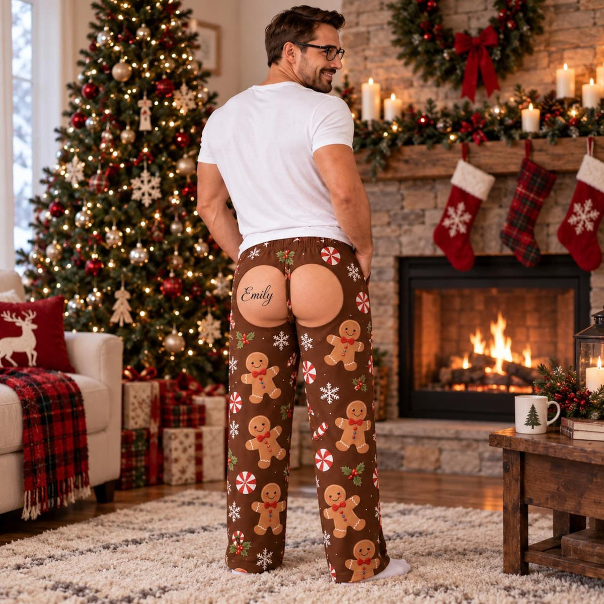 Personalized Funny Christmas Pajamas Pants, Custom Name Cheeky Christmas Gift 686597 WFD
