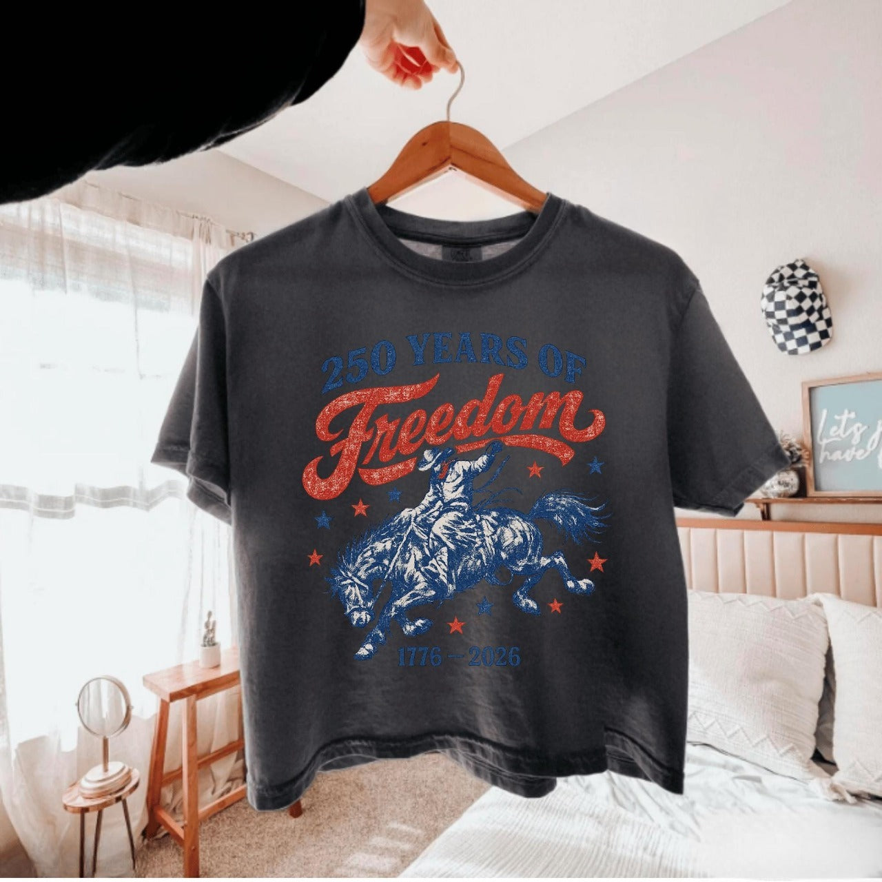 Retro 250 Years Of Freedom Crop Top, America 1776-2026 Cowgirl Shirt, Patriotic Fourth Of July Tee 685283