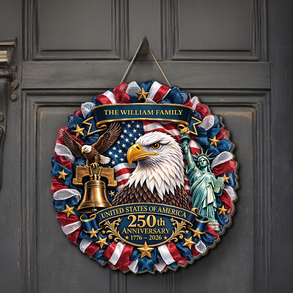 3D Effect Eagle Wreath 250 Years Anniversary Wooden Sign | Patriotic Wood Sign | Happy 250th USA Decor 684532