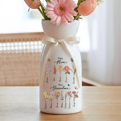 Custom Name First Mom Now Grandma Ceramic Flower Vase | Personalized Birth Month Flower Vase Gift For Mother's Day 684842
