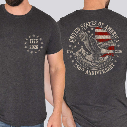 USA 250th Anniversary Pocket & Back Dark Shirt, Vintage Eagle Flag Tee, Patriotic 4th Of July Gift 685391