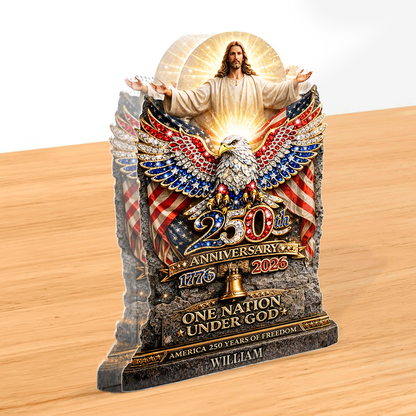 USA 250 Years Anniversary Acrylic Block Plaque | One Nation Under God Patriotic Acrylic Block 684650