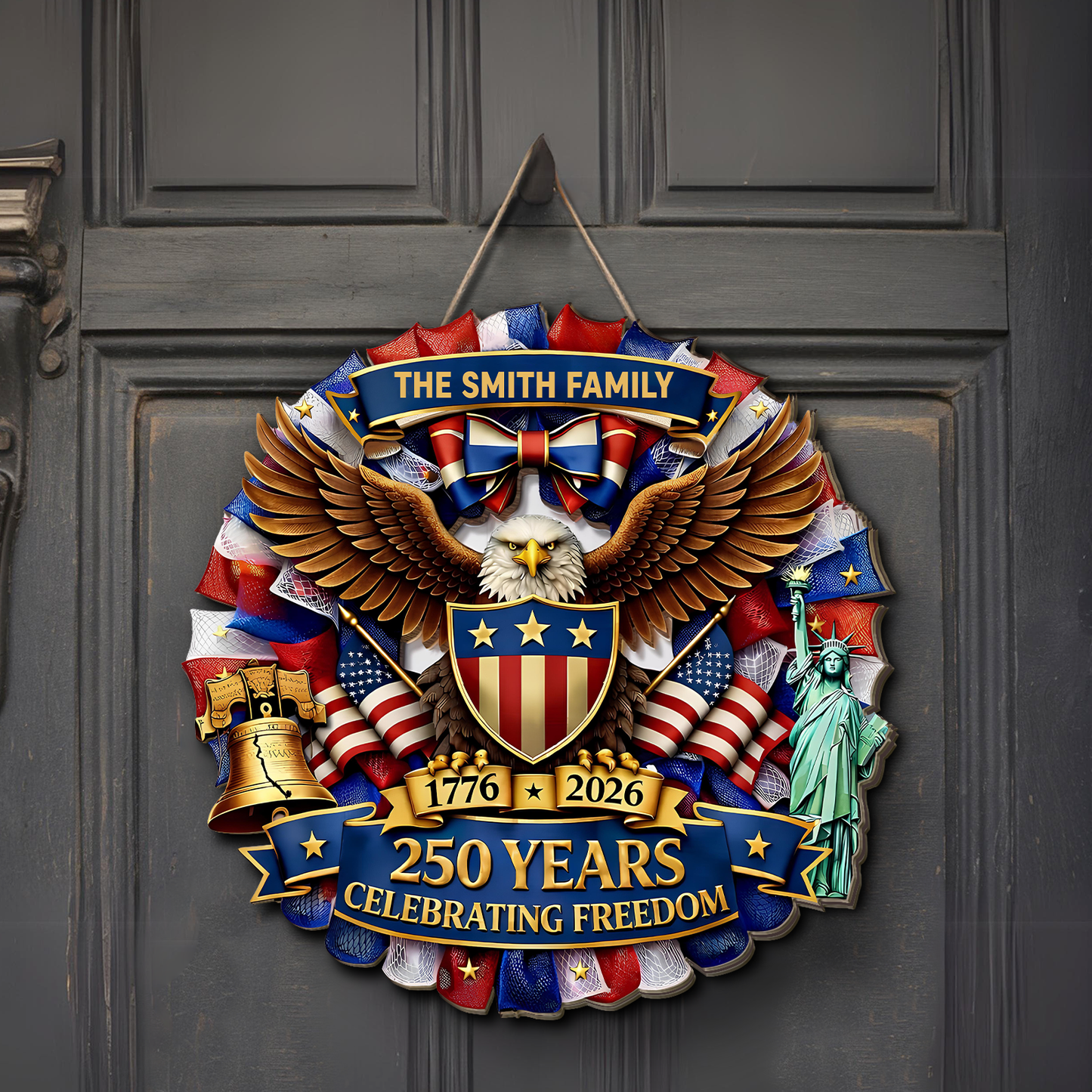 Custom 250 Years Wood Sign - Personalized America 250th Anniversary Sign | Patriotic Wall Decor 684534
