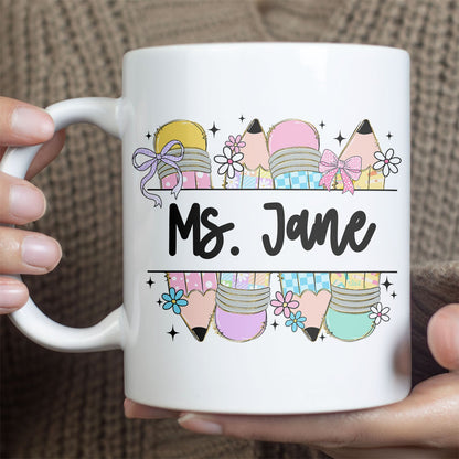 Personalized Cute Teacher Pencil Mug | Back to School White Mug Accent Mug | Custom Mug for Teachers 682577